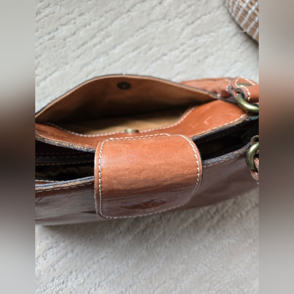 Patricia Nash Rienzo Satchel Handbag Full Grain Cognac Leather Vintage Style - Picture 7 of 16